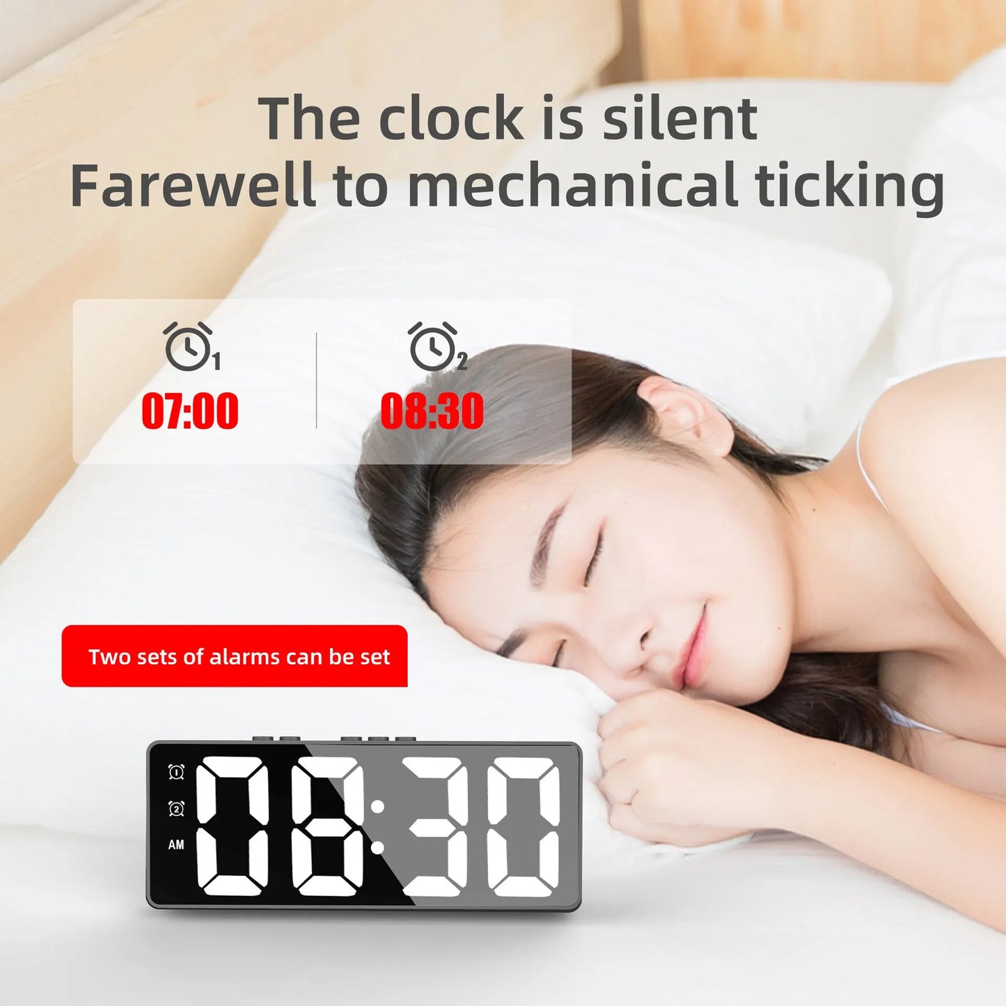 LED Mirror Table Alarm Digital Clock