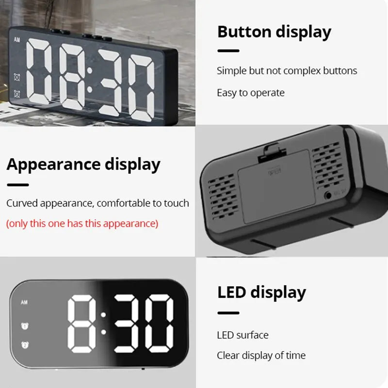 LED Mirror Table Alarm Digital Clock